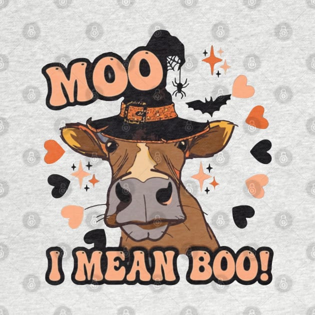 Cow Moo I Mean Boo Pumpkin Moon Halloween Bleached Funny by Rene	Malitzki1a